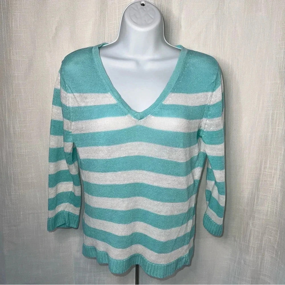 Avalin Linen Striped V Neck Lightweight Sweater Size S - Picture 1 of 4